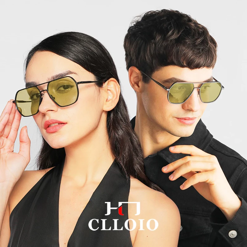 CLLOIO 눈부심 방지 주야간 투시경 안경 남성 여성 편광 운전 선글라스 사각형 알루미늄 광 변색 선글라스 UV400
