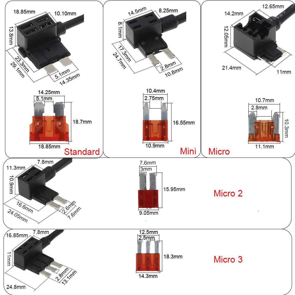 12V 퓨즈 홀더 회로 추가 TAP 어댑터 마이크로 미니 표준 포드 ATM APM 블레이드 자동 퓨즈(10A 블레이드 포함) 자동차 퓨즈(홀더 포함)