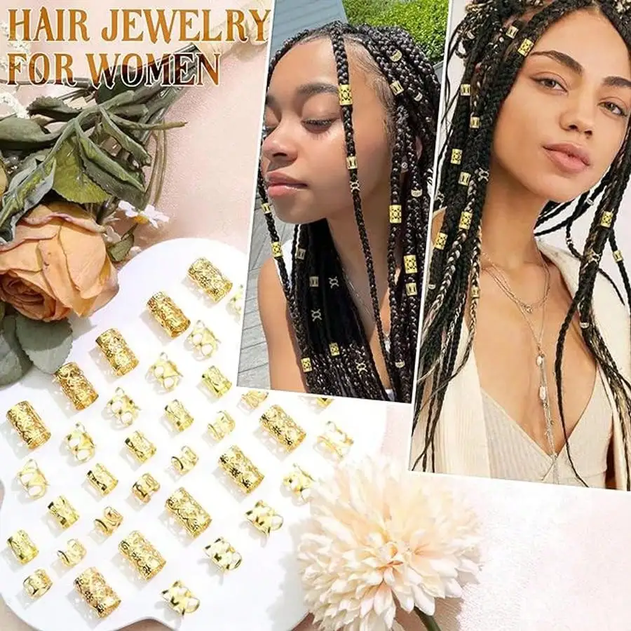 40PCS 합금 헤어 쥬얼리 머리 커프스 머리띠 금속 Dreadlock 비즈 헤어 커프스 반지 멀티 스타일 머리띠 액세서리