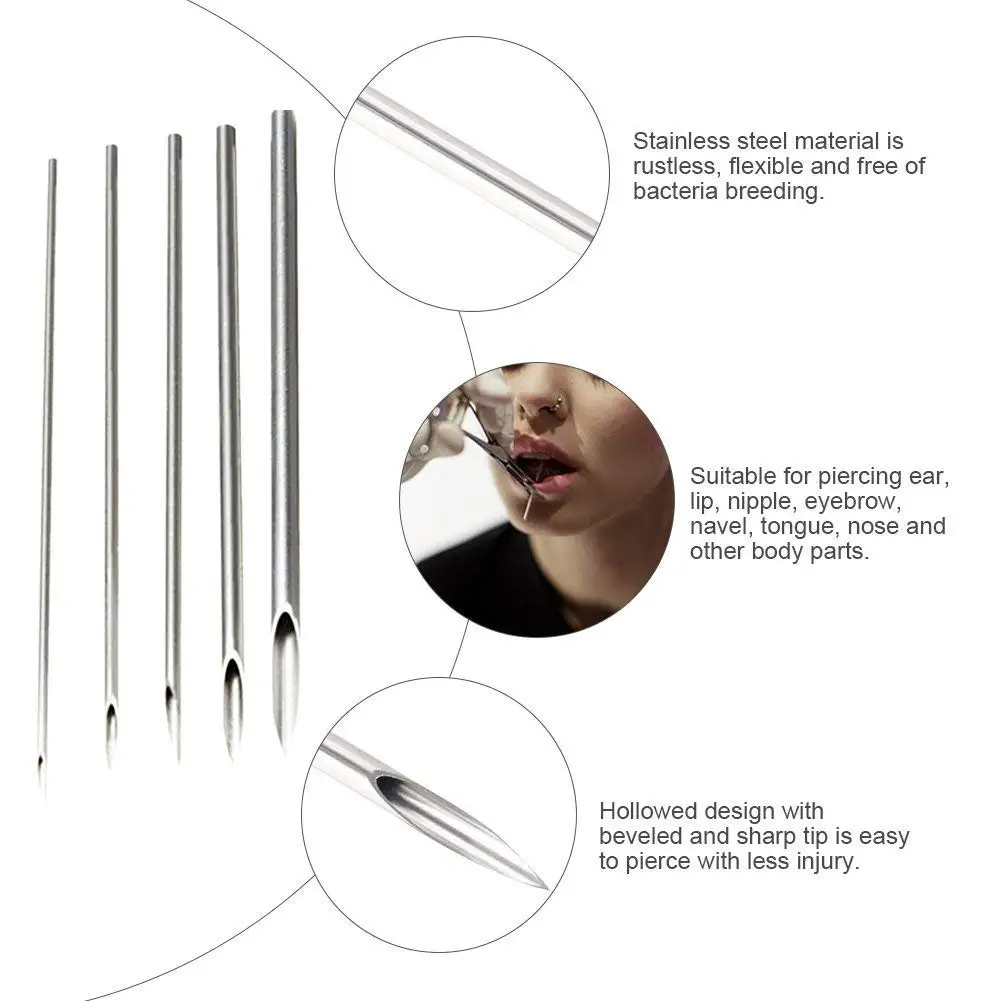 12G 14G 16G 18G 20G 5/10/30/50pcs 피어싱 바늘 일회용 바디 피어싱 바늘 귀 코 배꼽 젖꼭지 피어싱 피어싱 키트