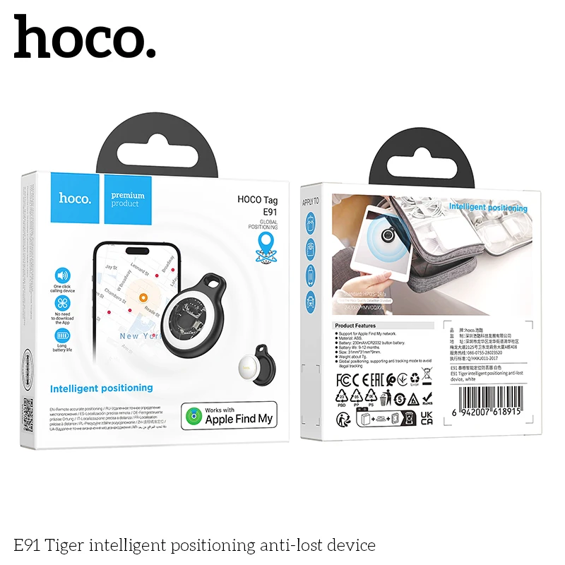 HOCO E91 스마트 에어태그 GPS 포지셔닝 애완동물 분실 방지 장치(아이폰용 케이스 포함) 내 키체인 찾기 어린이 추적기 파인더 로케이터