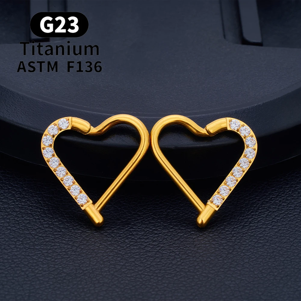 G23 티타늄 라운드 후프 D 모양 코 링 Daith 하트 귀걸이 16G CZ 힌지 세그먼트 귀 Tragus 연골 헬릭스 피어싱 쥬얼리