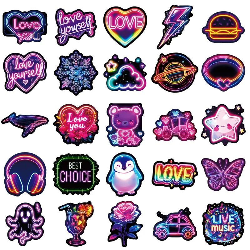10/30/50PCS Kawaii 네온 램프 스티커 PVC 스티커 미적 DIY 장식 Scrapbooking 어린이를위한 손 회계 용품