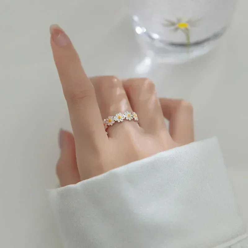 여성을위한 패션 빈티지 데이지 꽃 반지 스타일 조절 오프닝 손가락 반지 신부 웨딩 약혼 성명 쥬얼리