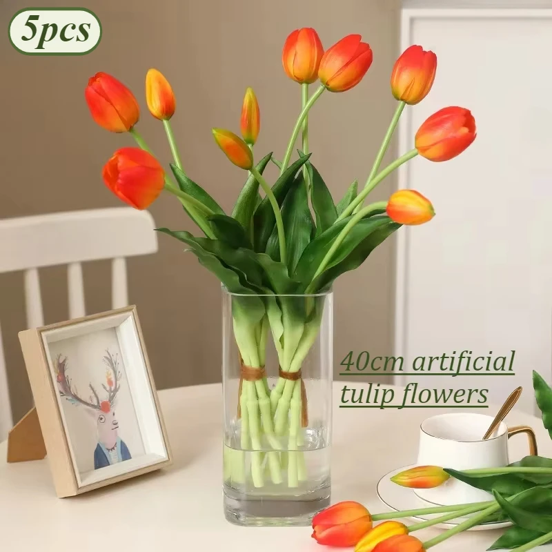 5pcs 인공 꽃 부드러운 튤립 가짜 꽃 진짜 터치 홈 가든 테이블 웨딩 장식 시뮬레이션 5 머리 튤립 꽃다발 title=5pcs 인공 꽃 부드러운 튤립 가짜 꽃 진짜 터치 홈 가든 테이블 웨딩 장식 시뮬레이션 5 머리 튤립 꽃다발 