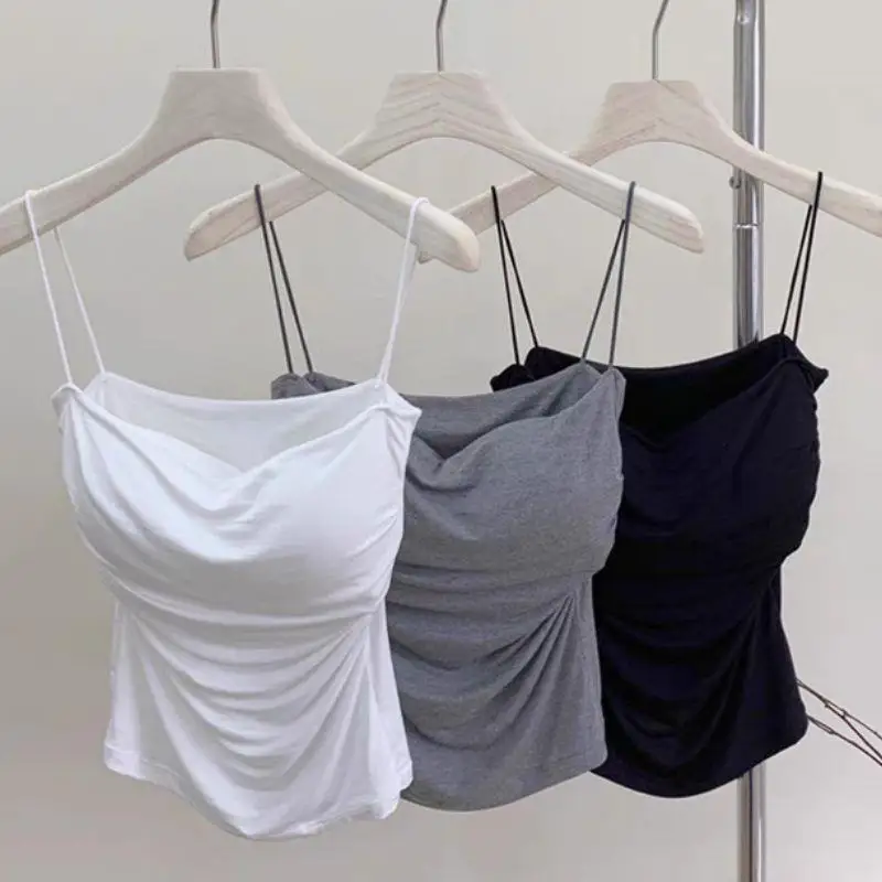 Y2K 섹시한 탱크 탑 여성 스파게티 스트랩 자르기 탑 브래지어 Bodycon 민소매 캐미 튜브 탑 기본 캐미솔 티셔츠 한국 의류