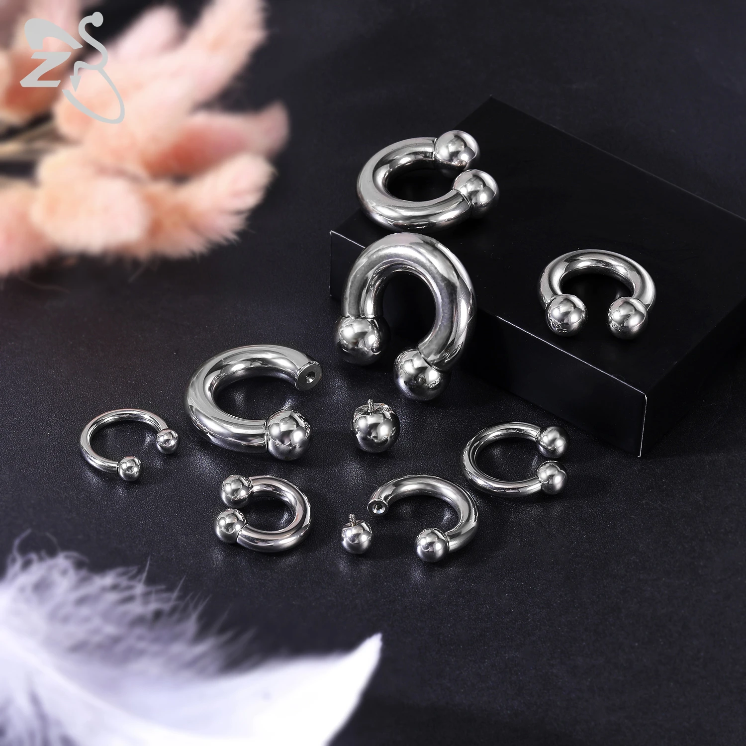 ZS 1 조각 2/4/6/8G Stainelss 강철 말굽 코 링 남성 내부 스레드 대형 게이지 피어싱 귀 확장기 Septum 피어싱