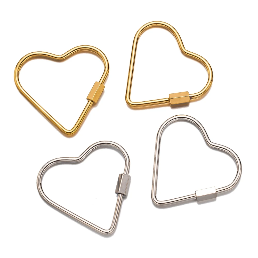 5pcs 골드 스테인레스 스틸 하트 스크류 Carabiner 잠금 커넥터 DIY 목걸이에 대 한 패스너 클립 키 ​​체인 쥬얼리 용품 만들기
