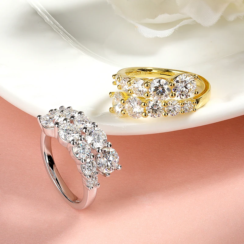 Smyoue 10 보석 여성을위한 전체 Moissanite 반지 스파클링 완벽한 실험실 만든 다이아몬드 웨딩 밴드 S925 스털링 실버 주얼리
