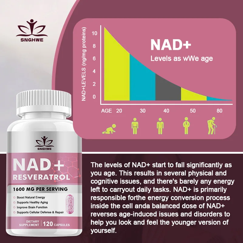 SNGHWE NAD+ 보충제 - 노화 방지 세포 부스터, 자연 에너지 지원 - NAD+ 부스터, 면역 체계 강화