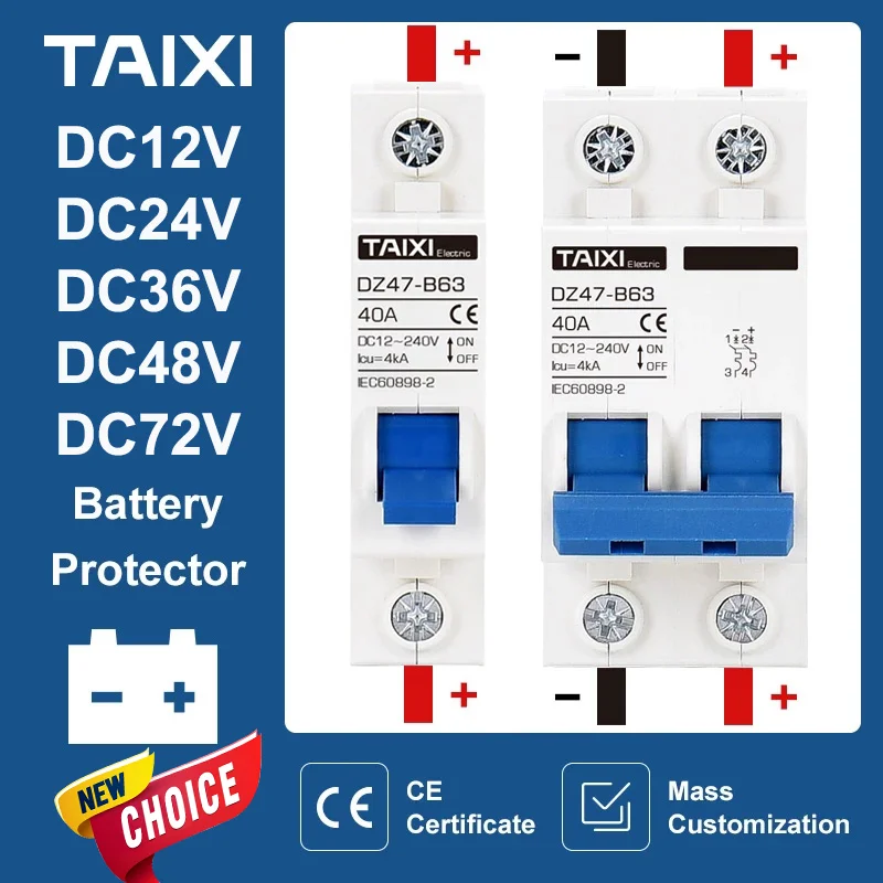 DC 12V 24V 48V 36V 72V MCB 배터리 자동차 보호기 미니 회로 차단기 DZ47 양극 및 음극 보호 스위치 절연체 title=DC 12V 24V 48V 36V 72V MCB 배터리 자동차 보호기 미니 회로 차단기 DZ47 양극 및 음극 보호 스위치 절연체 