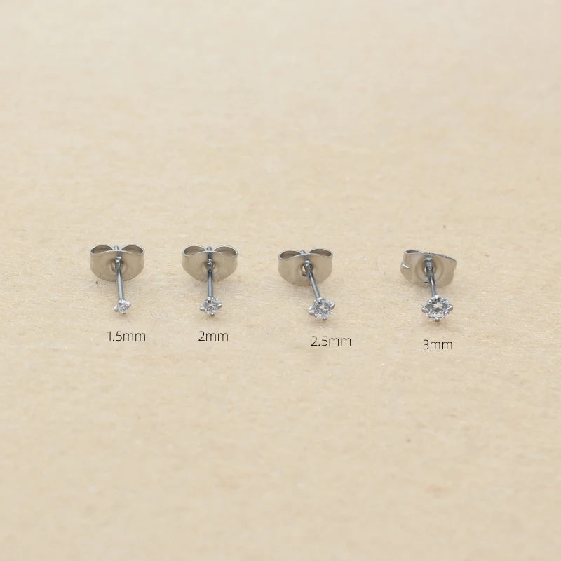 슈퍼 미니 1.5MM 2MM 지르콘 스테인레스 스틸 푸시 백 스터드 귀걸이 남성 여성 2PC 섬세한 Jewerlry