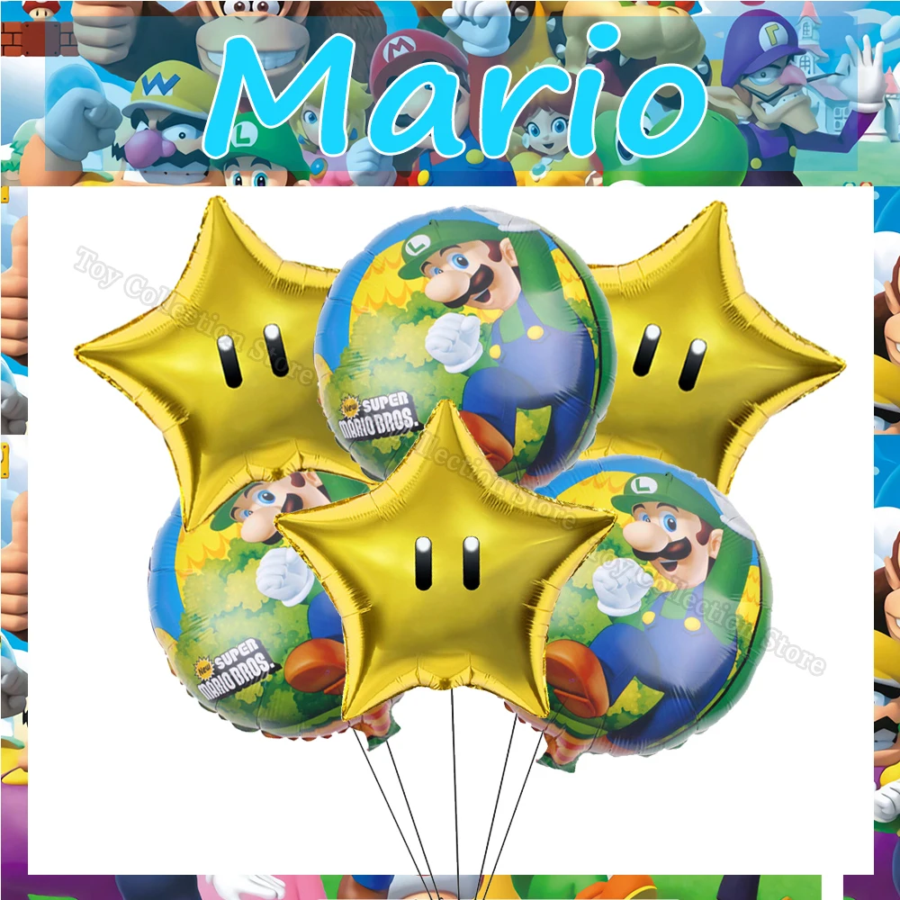 Marioed Luigi Super Bros 알루미늄 필름 풍선 세트, 파티 용품, 소년 소녀 DIY 파티 베이비 샤워 장식, 헬륨 글로보, 6 개