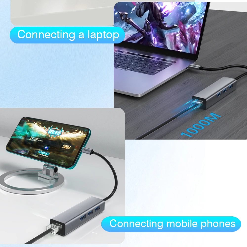 USB C 허브 도킹 스테이션 유형 C-RJ45 1000Mbps 이더넷 어댑터 USB3.0 허브 기가비트 네트워크 카드 100W 충전 도크 확장