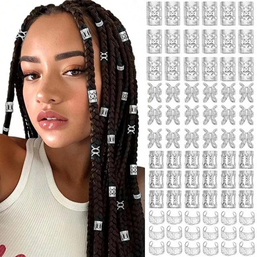 40PCS 합금 헤어 쥬얼리 머리 커프스 머리띠 금속 Dreadlock 비즈 헤어 커프스 반지 멀티 스타일 머리띠 액세서리