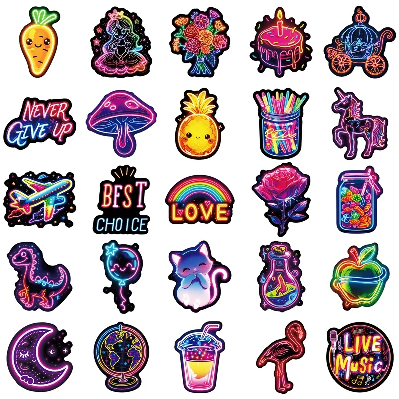 10/30/50PCS Kawaii 네온 램프 스티커 PVC 스티커 미적 DIY 장식 Scrapbooking 어린이를위한 손 회계 용품