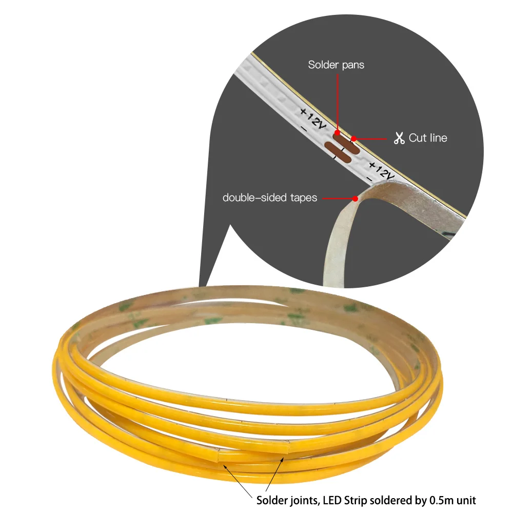 3V 5V 2.7mm 울트라 슬림 COB LED 스트립 조명 배터리 구동 DIY 미니 그림 480LED/m 유연한 테이프 라이트 레드 따뜻한 화이트 디밍 가능