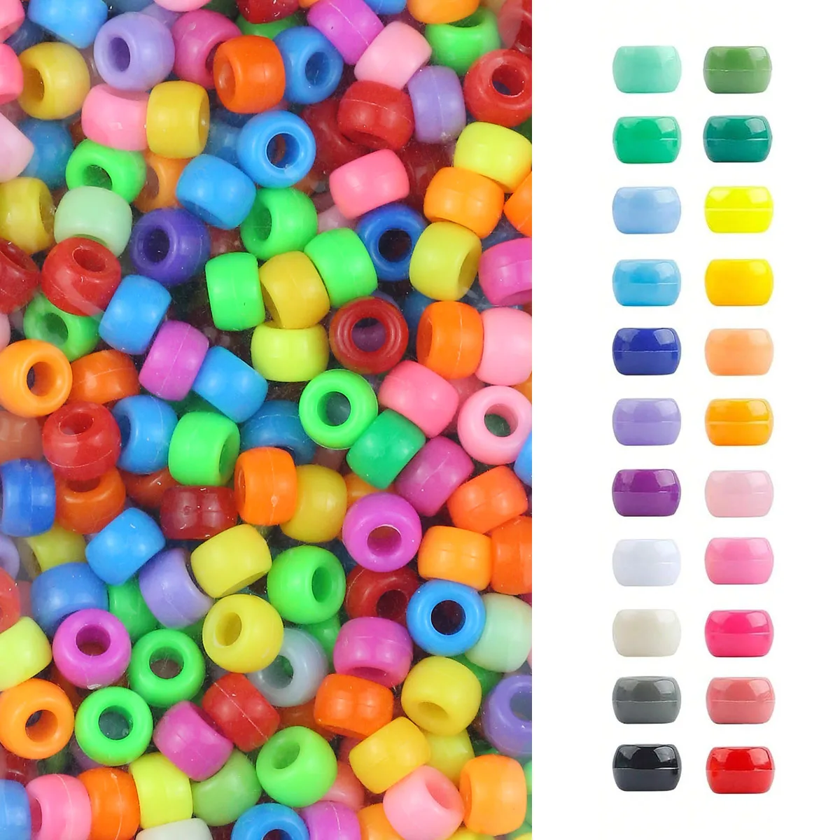 100/200/400pcs 6x9mm 솔리드 컬러 큰 구멍 조랑말 비즈 DIY 쥬얼리 우정 팔찌 & 머리 끈 공예 용품 만들기
