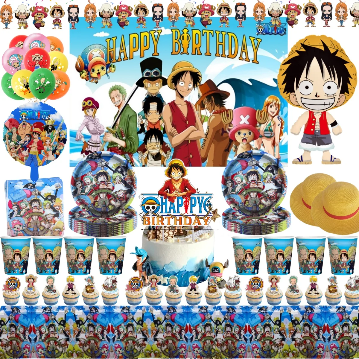 원피스 생일 파티 장식 Luffy Zoro 일회용 식기 식탁보 컵 플레이트 풍선 베이비 샤워 소년 파티 용품 title=원피스 생일 파티 장식 Luffy Zoro 일회용 식기 식탁보 컵 플레이트 풍선 베이비 샤워 소년 파티 용품 