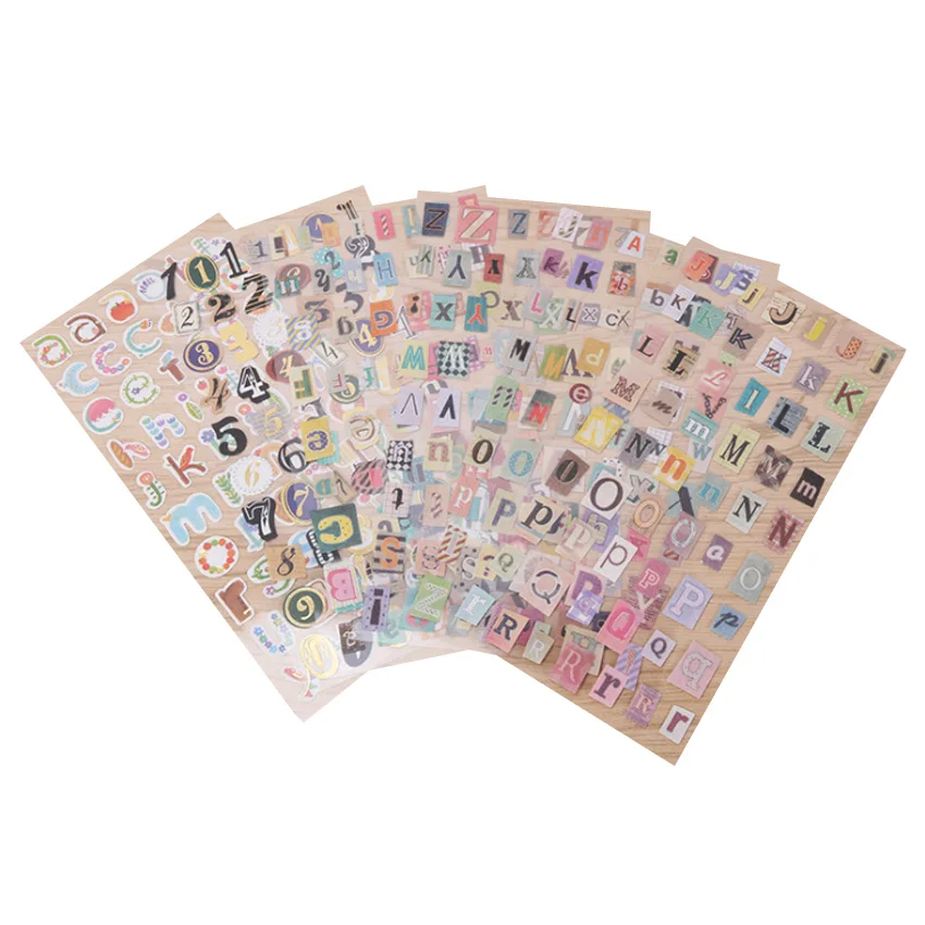 6 시트/많은 영어 알파벳 번호 레트로 스티커 앨범 일기 장식 DIY 장식 스티커 수제 스티커 Scrapbooking title=6 시트/많은 영어 알파벳 번호 레트로 스티커 앨범 일기 장식 DIY 장식 스티커 수제 스티커 Scrapbooking 