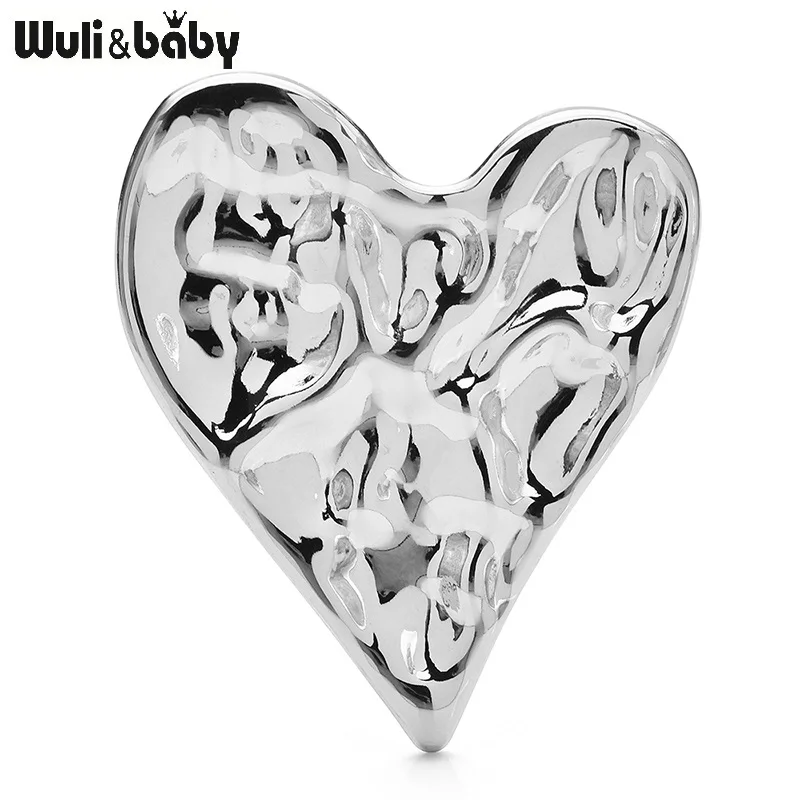 Wuli & baby 여성을위한 빅 스테인레스 스틸 하트 브로치 2 색 모든 경기 러브 파티 사무실 브로치 핀 선물