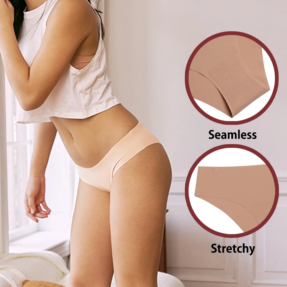 여성용 심리스 팬티, 통기성 낮은 허리 섹시 속옷, 솔리드 실크 브리프, 보이지 않는 심리스 팬티, 3 개 세트 심리스팬티여성