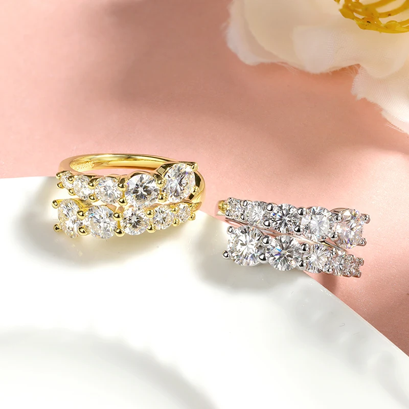 Smyoue 10 보석 여성을위한 전체 Moissanite 반지 스파클링 완벽한 실험실 만든 다이아몬드 웨딩 밴드 S925 스털링 실버 주얼리