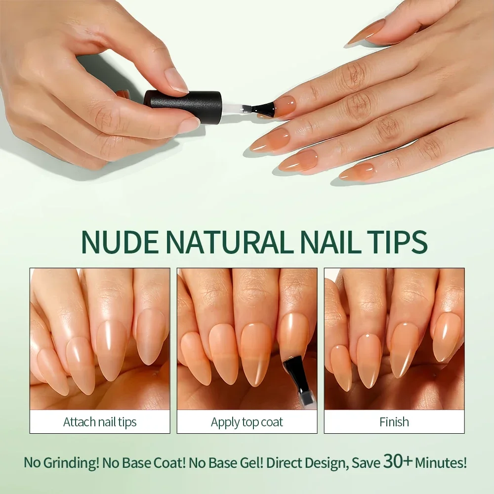 Nailpop 3-IN-1 누드 내추럴 소프트 네일 팁 세트 140PCS 스킨 톤 프레스 온 네일 울트라 핏 젤 네일 익스텐션 간편한 매니큐어 DIY