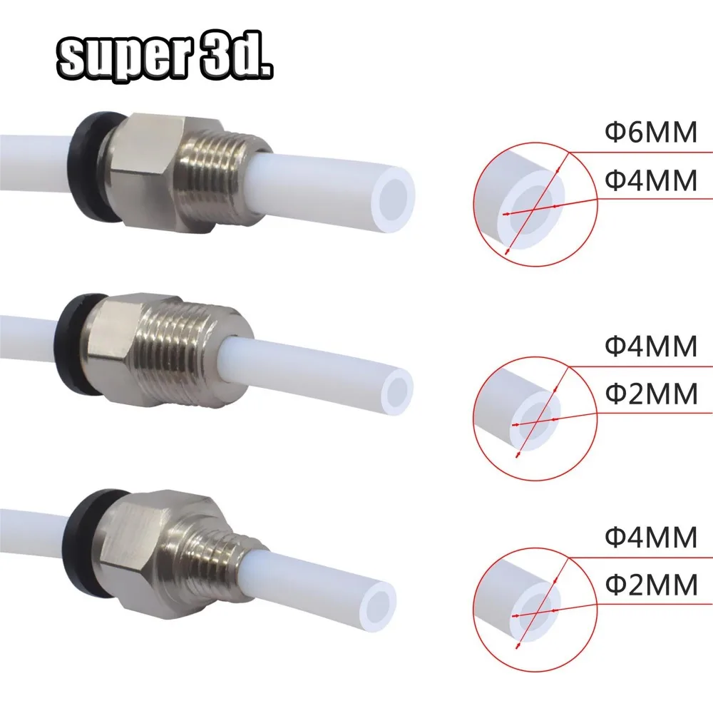 3D 프린터 부품 용 2pcs 공압 커넥터 Bowden Quick Jointer Coupler 1.75/3mm 파이프 pc4 m6 m10 피팅 PTFE 튜브 2/4mm