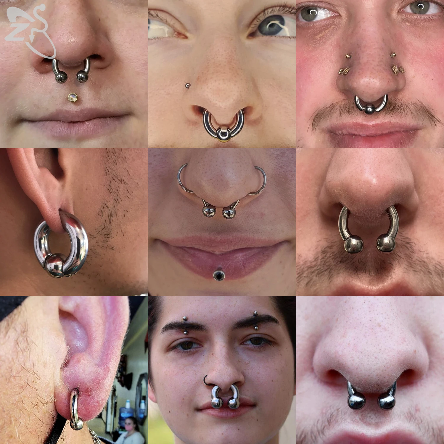 ZS 1 조각 2/4/6/8G Stainelss 강철 말굽 코 링 남성 내부 스레드 대형 게이지 피어싱 귀 확장기 Septum 피어싱
