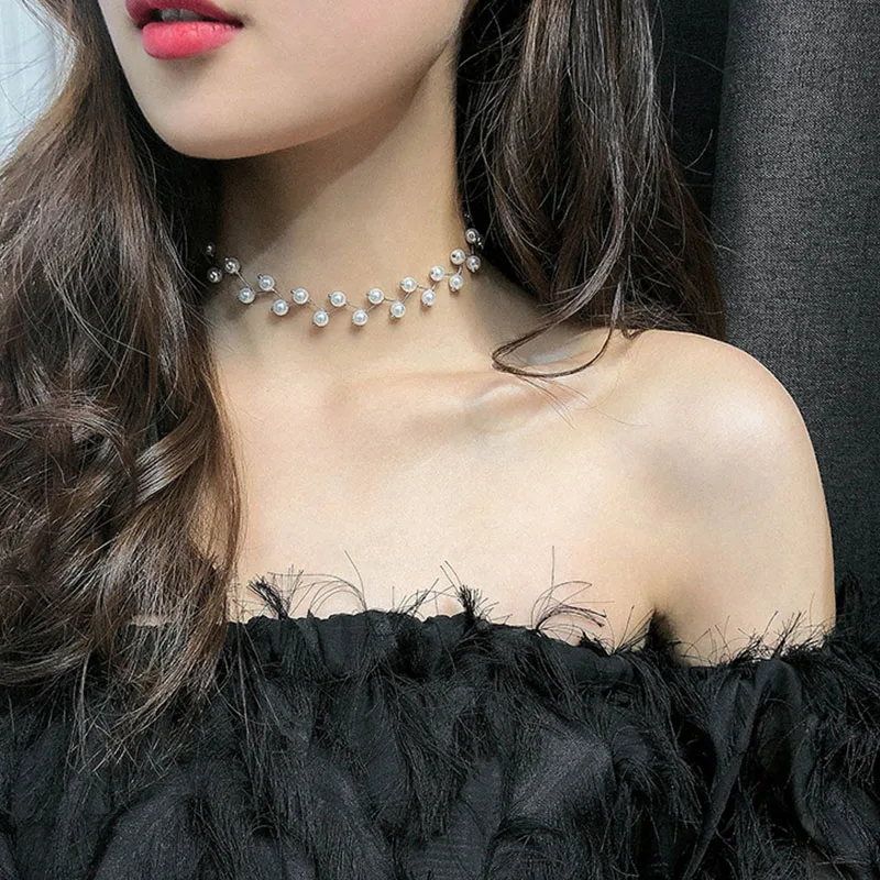 트렌디 한 진주 목걸이 여성을위한 한국 패션 쥬얼리 목 체인 초커 칼라 액세서리 선물 짧은 목걸이 체인 여성