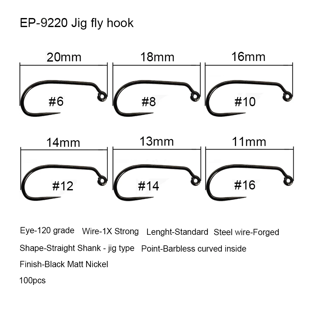 Eupheng 100Pcs 플라이 낚시 후크 Barbless 플라이 묶는 후크 낚시 드라이 요정 새우 젖은 Caddis 플라이 후크