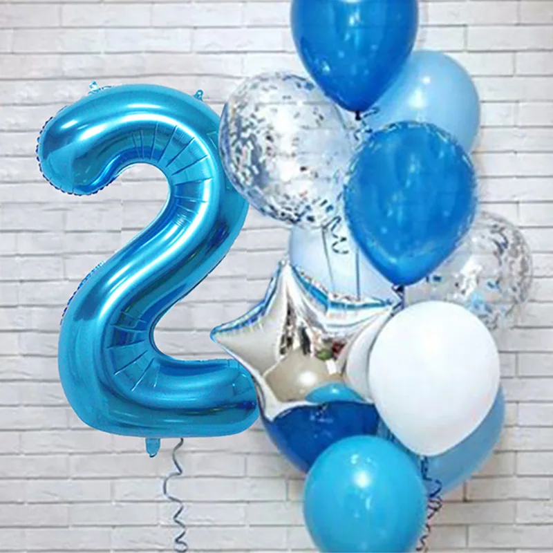12pcs 블루 32 인치 번호 호일 라텍스 풍선 생일 축하 파티 장식 어린이 소년 아기 1 2 3 4 5 6 7 8 9 세 용품