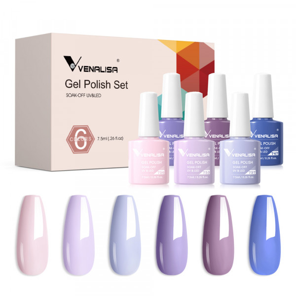 Venalisa 네일 젤 광택제 키트, HEMA 프리 누드 핑크 컬러 컬렉션, 셀프 레벨링, 풀 커버리지 네일 매니큐어 세트, 6 개 키트