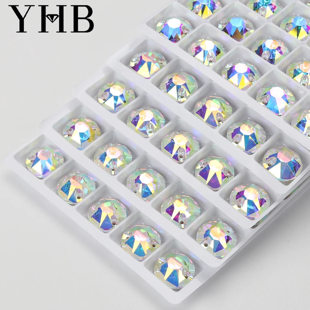 YHB 최고 품질 XIRIUS 유리 크리스탈 AB 달빛 바느질 돌 플랫 백 의류 의류 가방에 대한 라인 석에 바느질