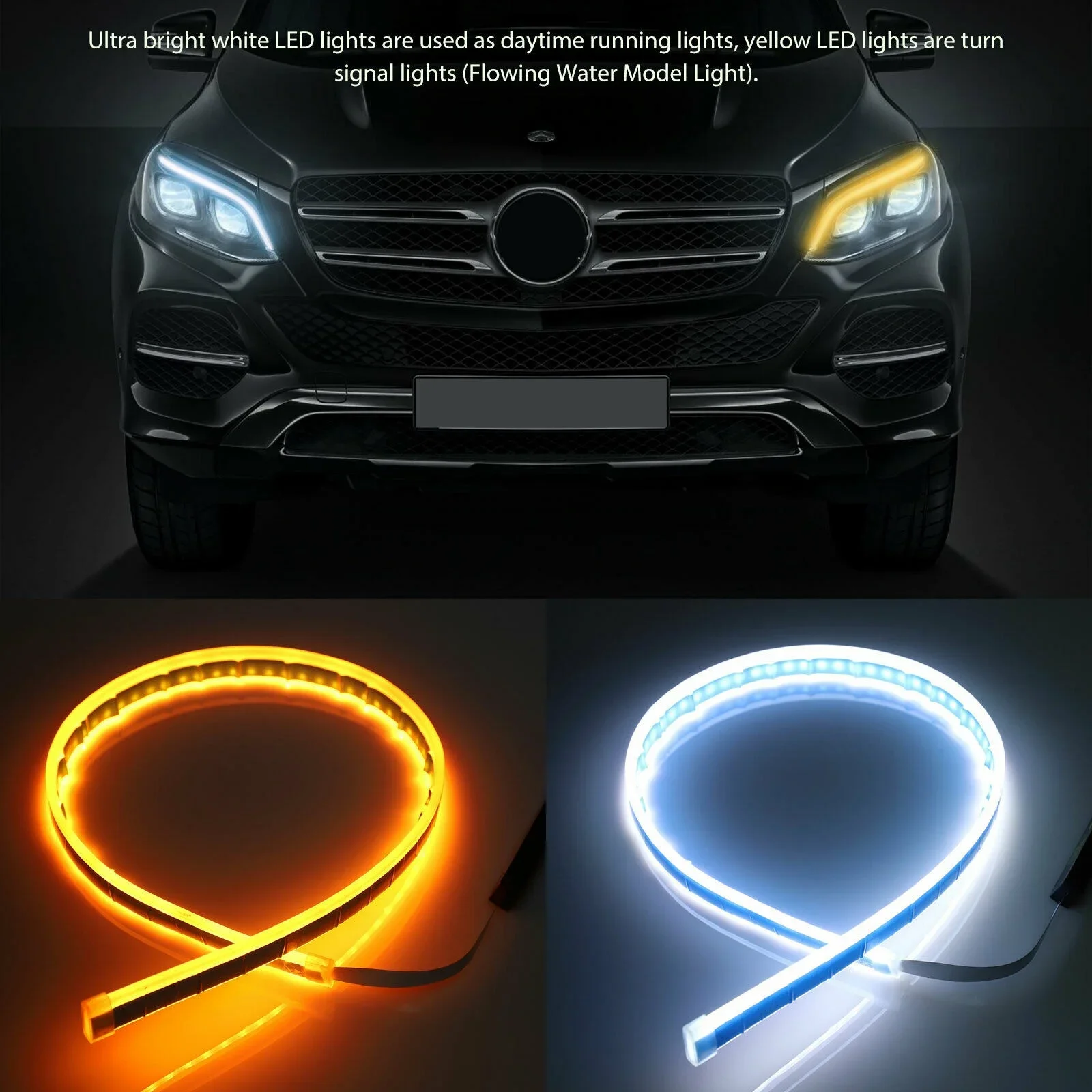 2Pcs 12V Led 가이드 스트립 헤드 라이트 자동차 주간 러닝 조명 차례 신호 전구 DRL 순차 스위치 백 30cm/45cm/60cm