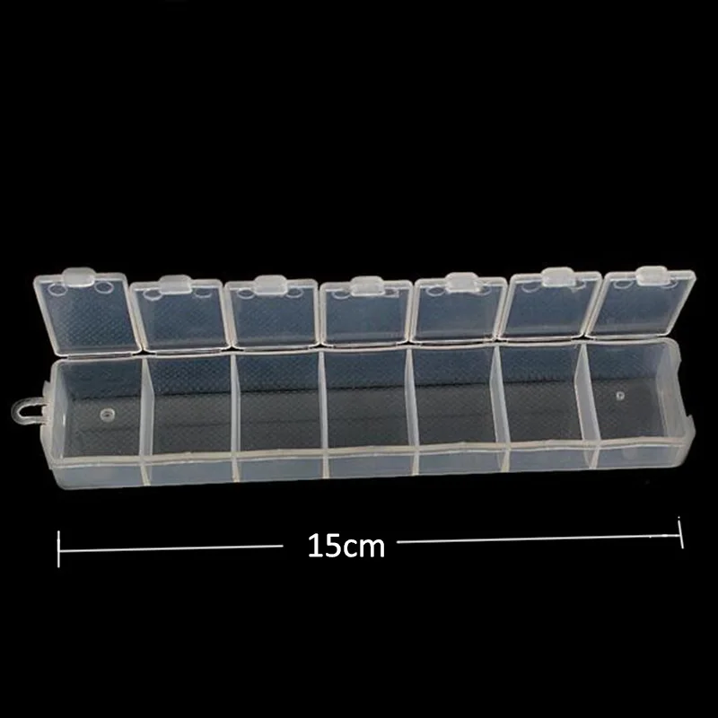 새로운 실용적인 3.3*15cm 플라스틱 7 구획 보관 상자 케이스 비드 링 쥬얼리 디스플레이 주최자