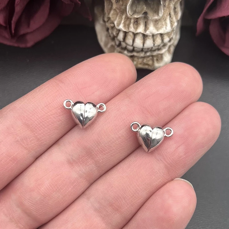 10sets(20pcs) 실버 컬러 하트 라운드 마그네틱 스냅 매력 도구 펜던트 맞는 DIY 수제 금속 보석 찾기 용품 만들기