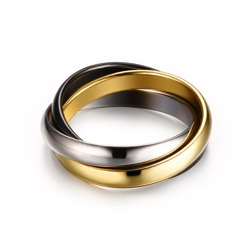 여성을위한 스테인레스 스틸 연동 트리플 링 멀티 컬러 웨딩 밴드 Bague Three in One
