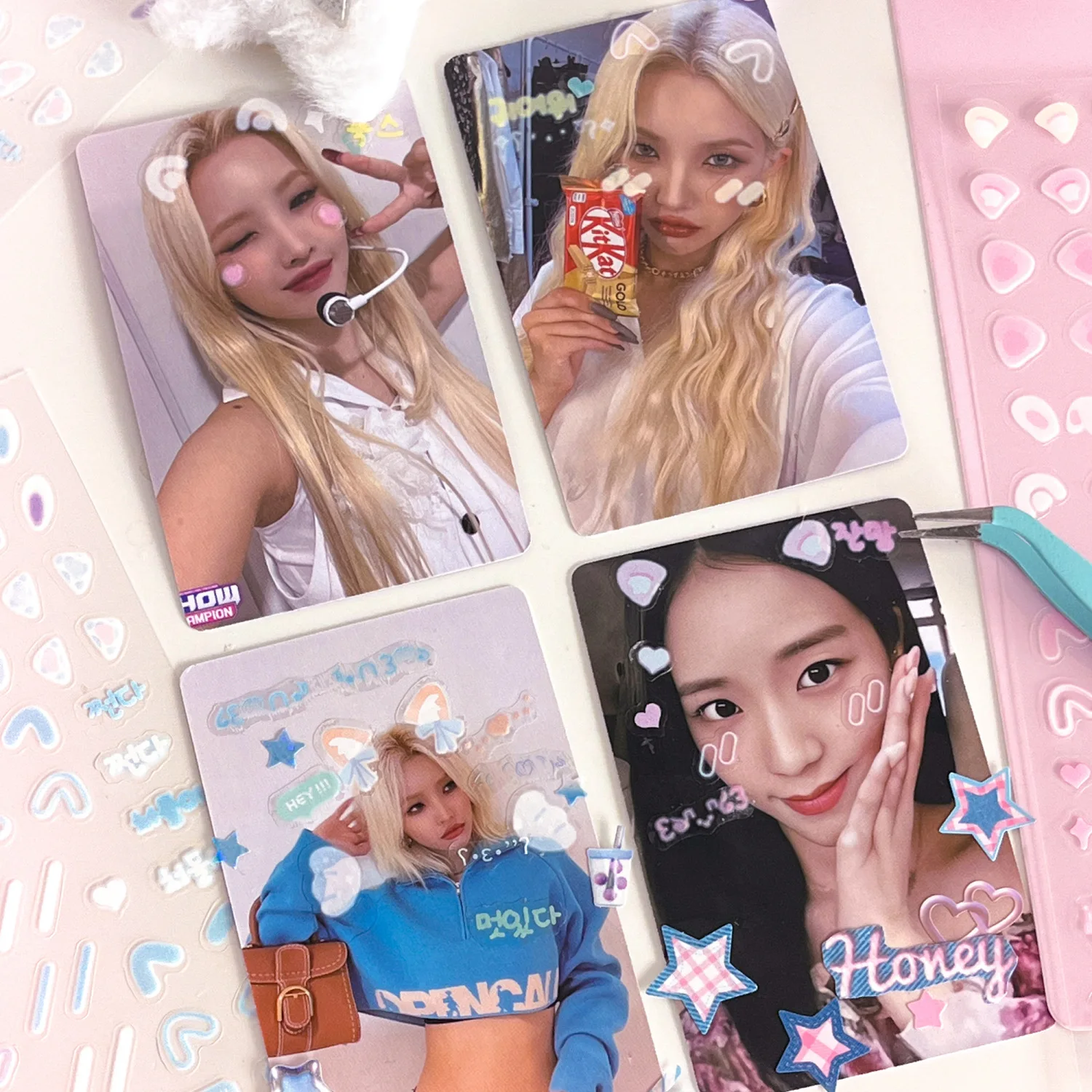 MINKYS 귀여운 곰 리본 레이저 블링 스티커, DIY 스크랩북 스티커, 색종이 장식, DIY 사진 프레임, 3 개, 6 개, 신상
