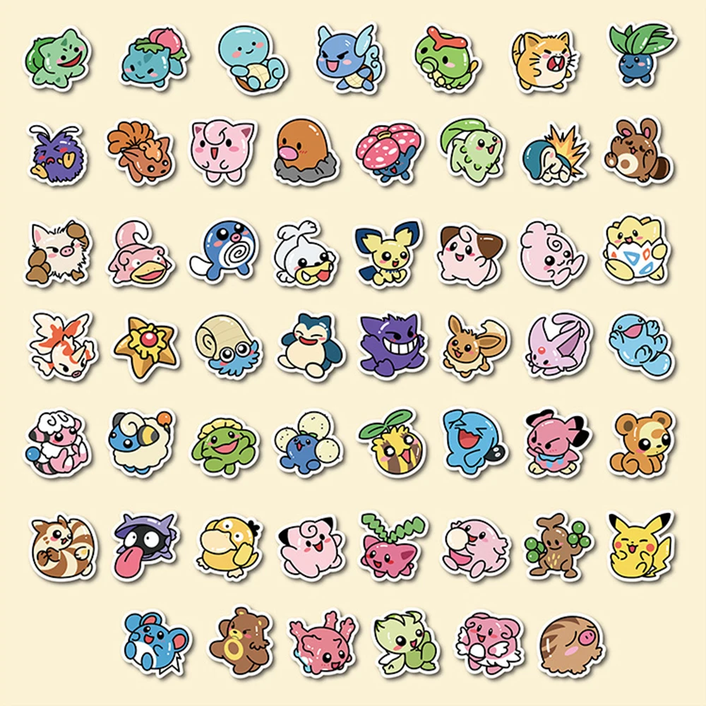 10/30/50pcs 귀여운 포켓몬 애니메이션 스티커 Kawaii Pikachu Bulbasaur 만화 스티커 DIY 스케이트 보드 전화 자동차 데칼 재미 아이 장난감