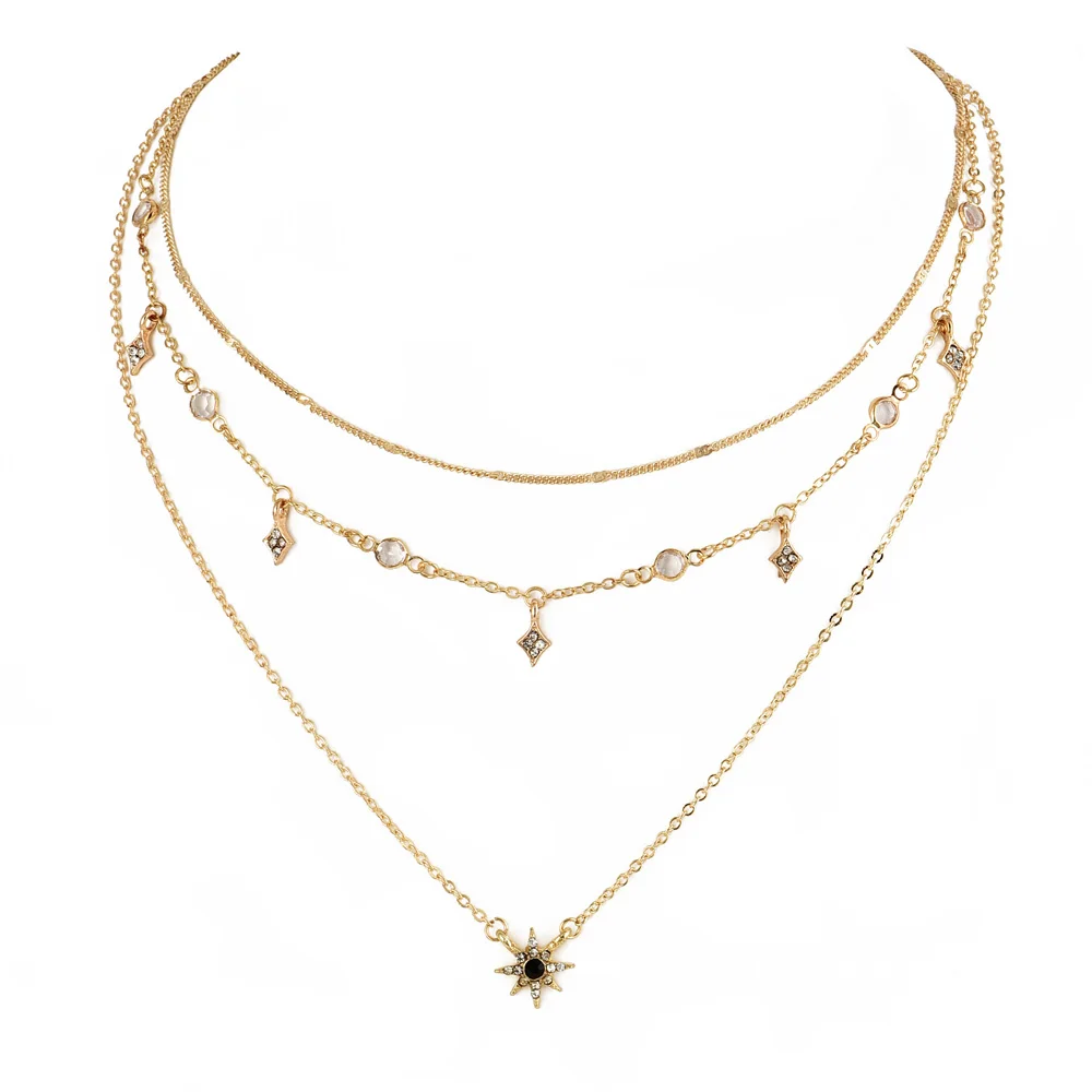 Bls-miracle Boho 크리스탈 펜던트 목걸이 여성을위한 패션 다층 스타 목걸이 성명 데크 체인 보석 선물 NX-53