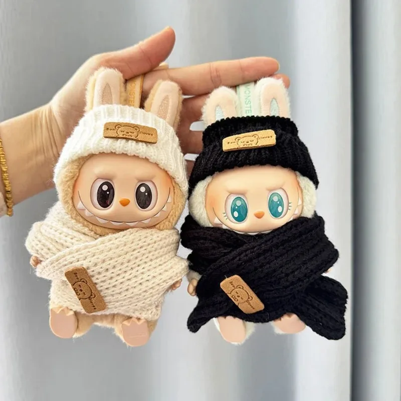 15-17cm 라부부 옷 오리지널 라부부 장난감 럭셔리 인형 새 앉는 파티 곰 라벨 스카프 모자 가방 인형 액세서리 귀여운