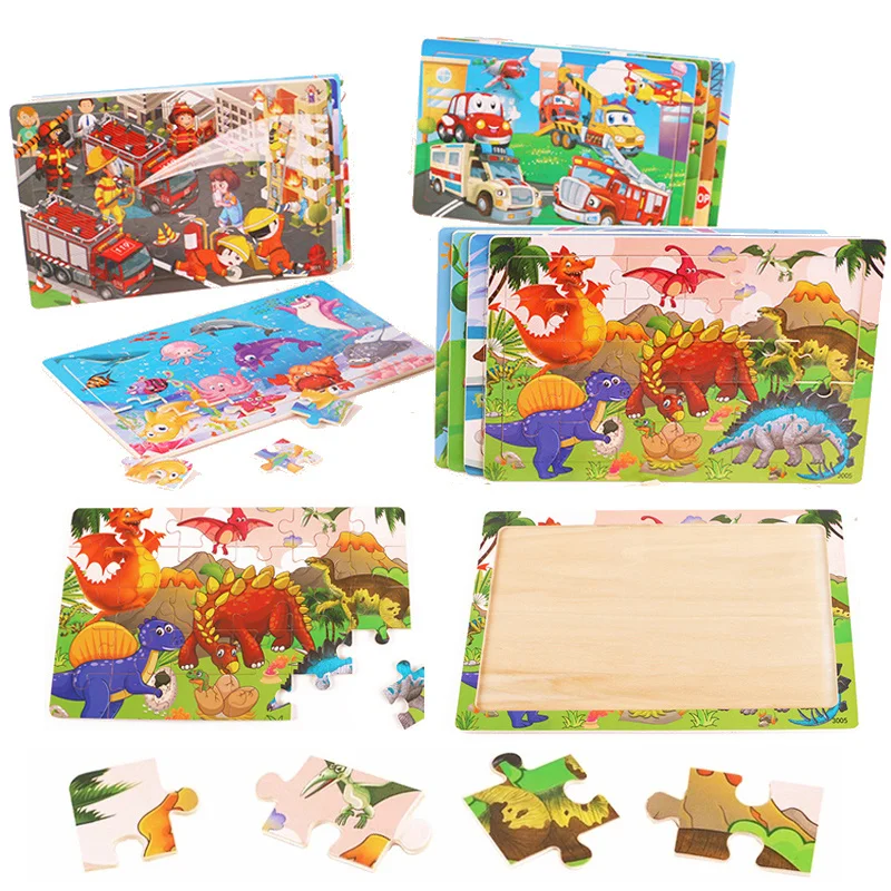 새로운 30 조각 나무 퍼즐 만화 동물 교통 Tangram 나무 3d 퍼즐 몬테소리 교육 장난감 어린이 선물 용품