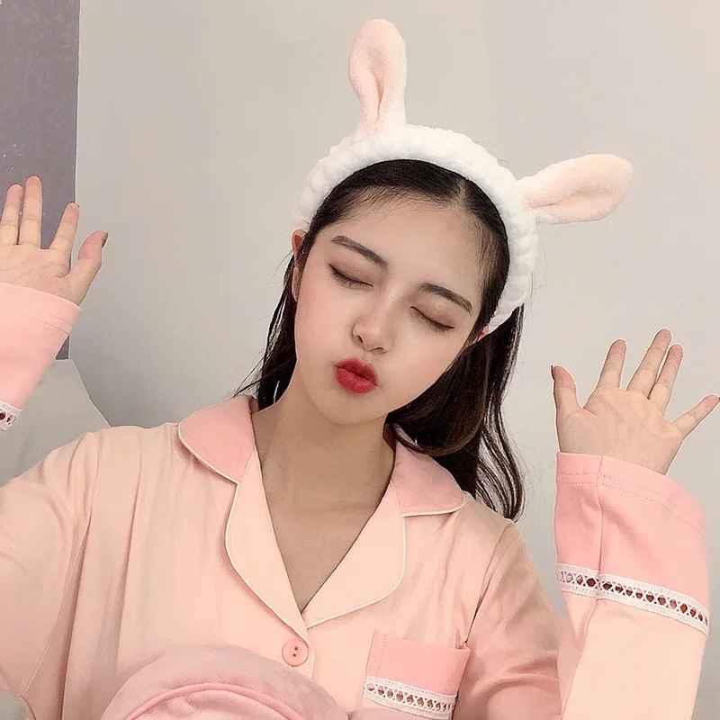 워시 페이스 헤어 홀더 헤어밴드, 부드럽고 따뜻한 코랄 플리스 보우 동물 귀 머리띠, 여성용 터번 패션 헤어 액세서리