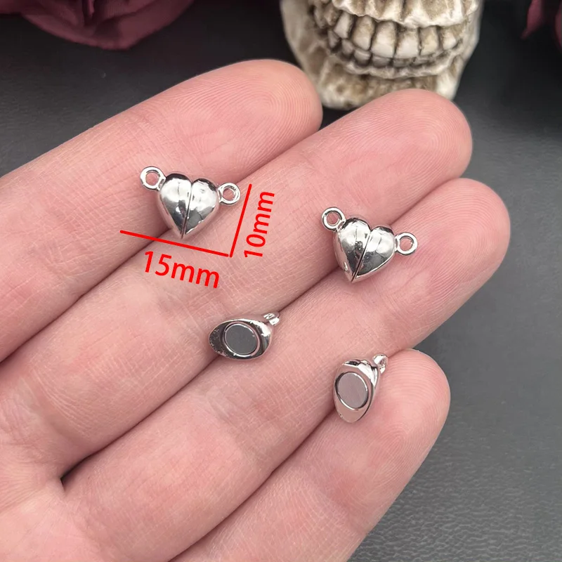 10sets(20pcs) 실버 컬러 하트 라운드 마그네틱 스냅 매력 도구 펜던트 맞는 DIY 수제 금속 보석 찾기 용품 만들기