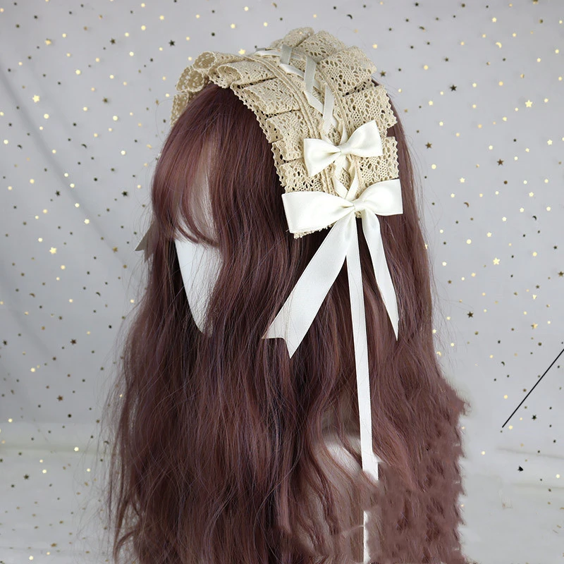 사랑스러운 Bowknot 달콤한 로리타 레이스 꽃 머리 후프 애니메이션 메이드 코스프레 머리띠 모자를 쓰고 있죠 액세서리 손으로 만든 도매