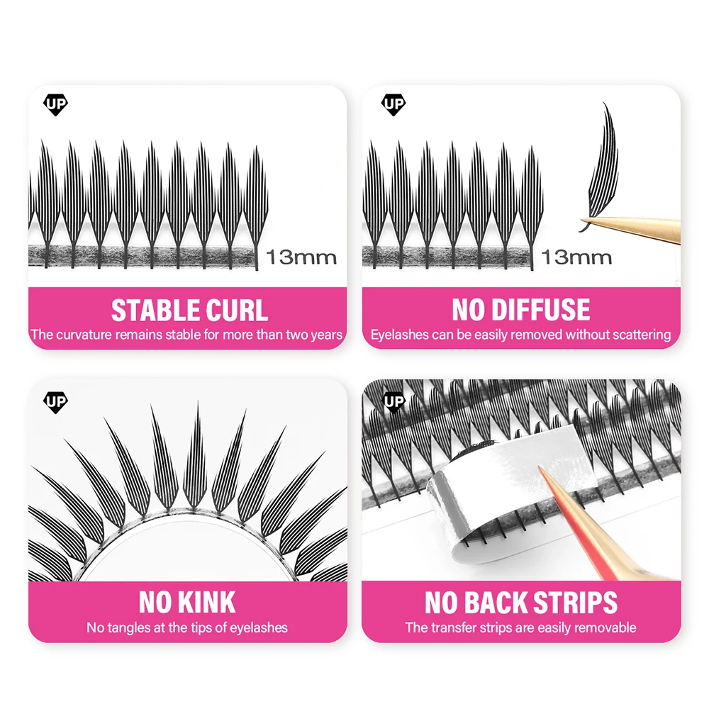 MASSCAKU 푹신한 코믹 스파이어 속눈썹 C/D 컬 0.05mm 깃털 모양의 미리 만들어진 팬 만화 요정 속눈썹 접목 용이