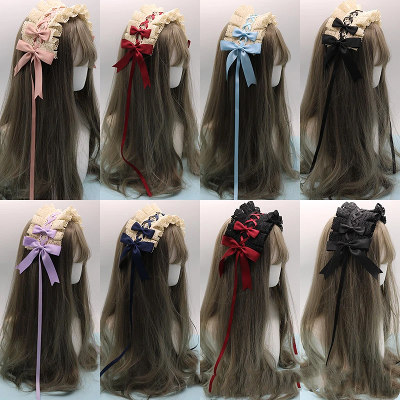 사랑스러운 Bowknot 달콤한 로리타 레이스 꽃 머리 후프 애니메이션 메이드 코스프레 머리띠 모자를 쓰고 있죠 액세서리 손으로 만든 도매