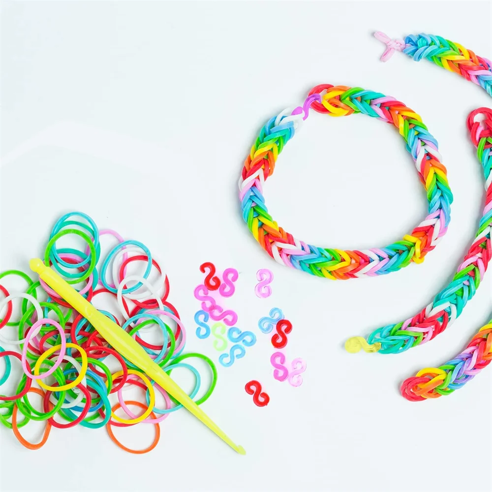 600pcs 소년 소녀 어린이위한 탄성 다채로운 고무 Loom 밴드 DIY 공예 선물 팔찌 쥬얼리 액세서리 용품 만들기